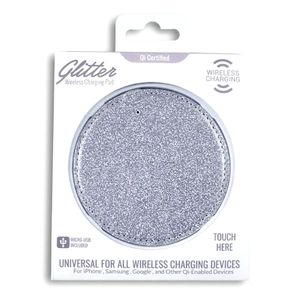 GLITTER Sparkly Wireless Charging Pad ~ Silver- NWOT